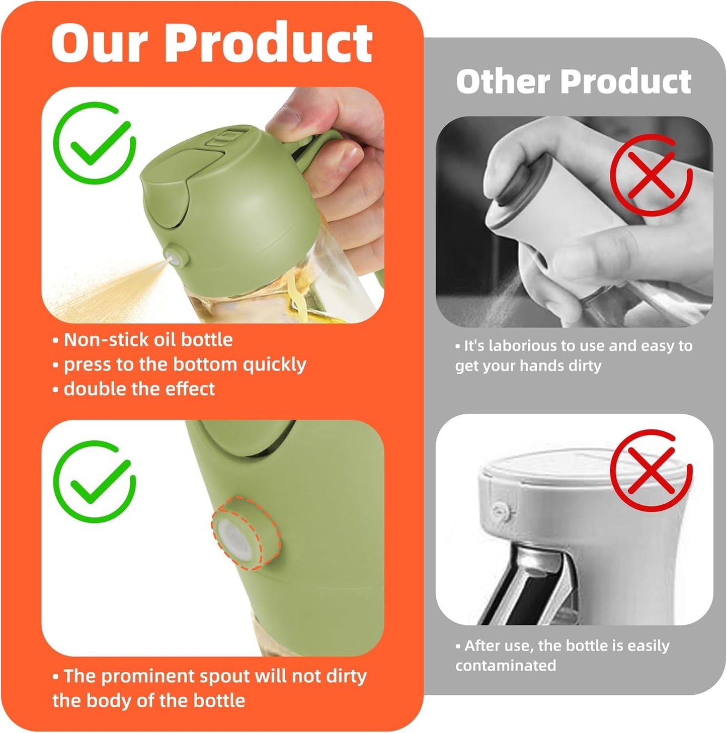 2-in-1 Oil Spray Bottle & Dispenser for Kitchen Cooking